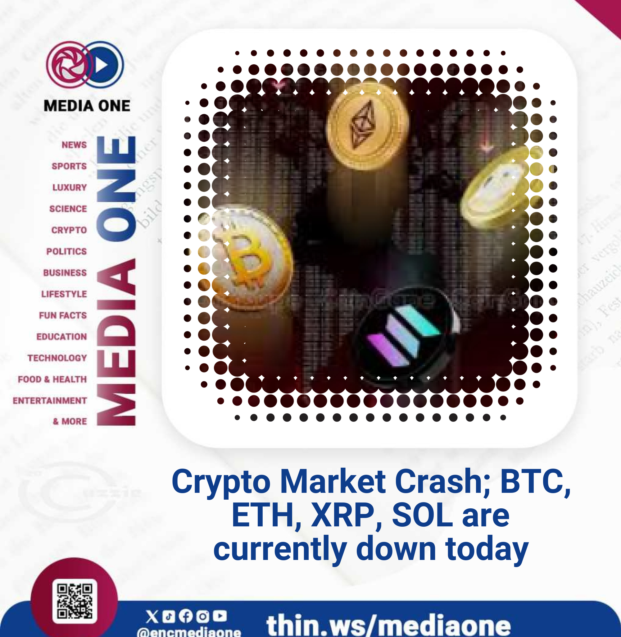 Crypto Market Crash; BTC, ETH, XRP, SOL are currently down today - Media One